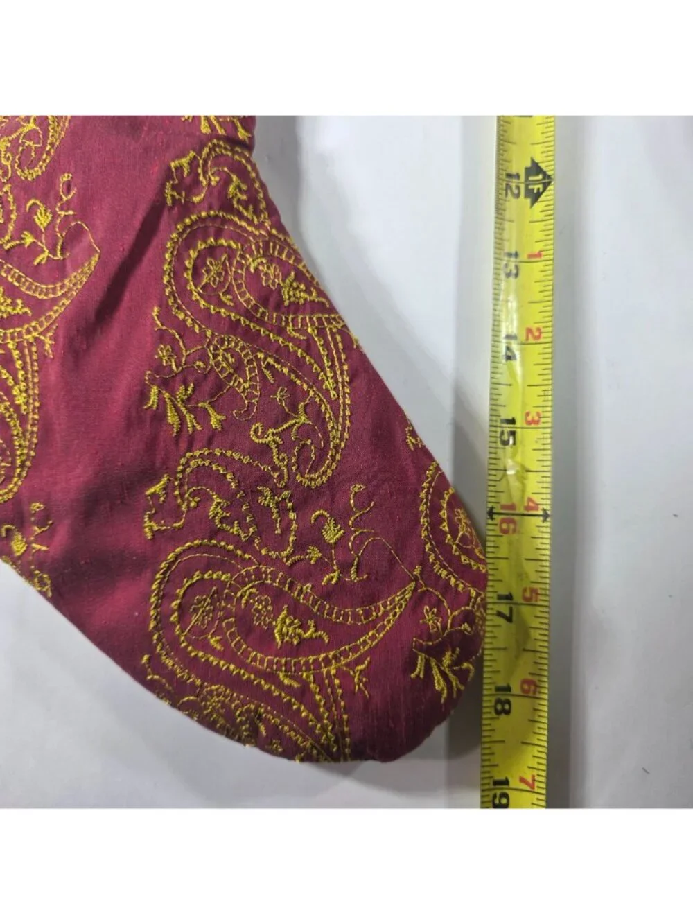 Set Of 4 stockings red Gold  embroidered Christmas Velvet Cuffs Paisley Design